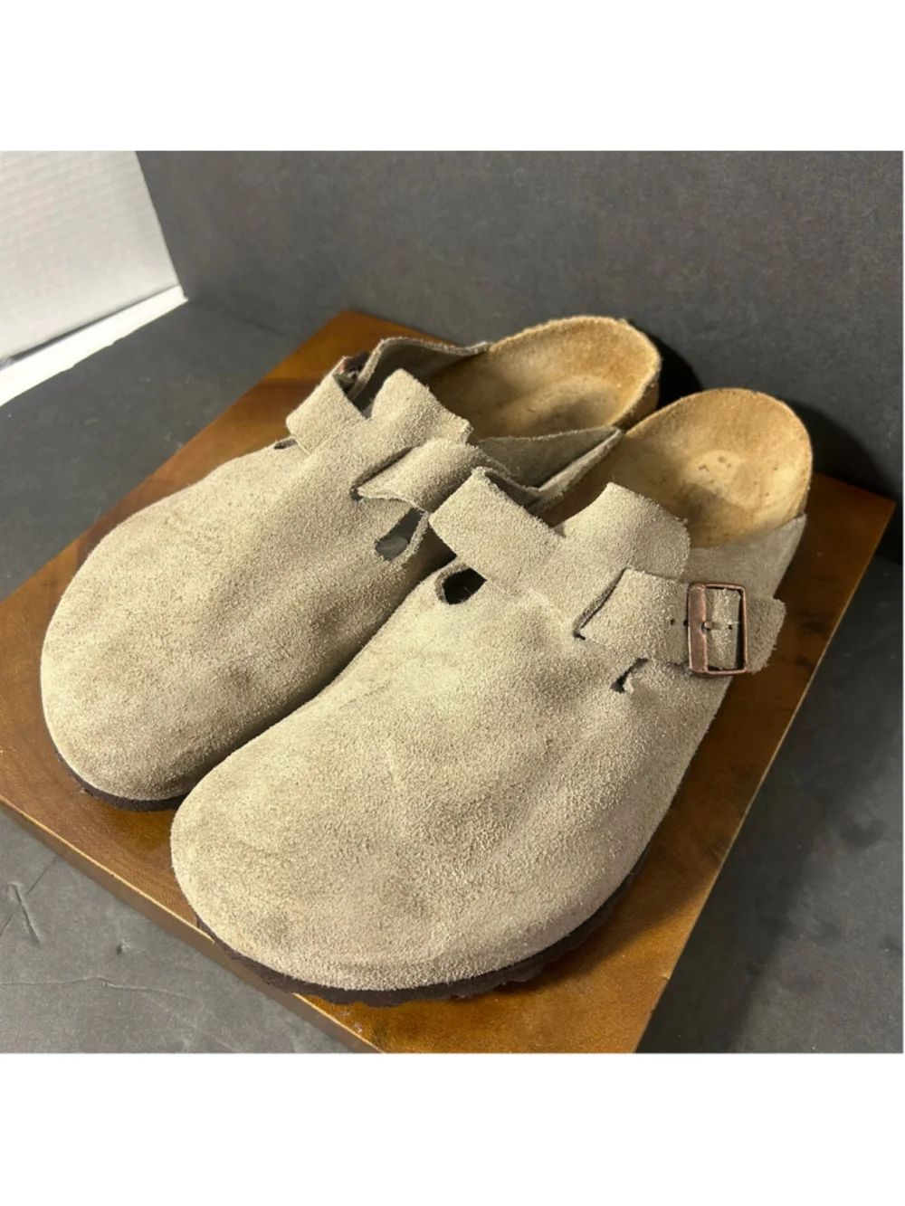 Men's Birkenstock Boston Suede Loafers Beige Size 10 Hippie Boho Comfort Slip On